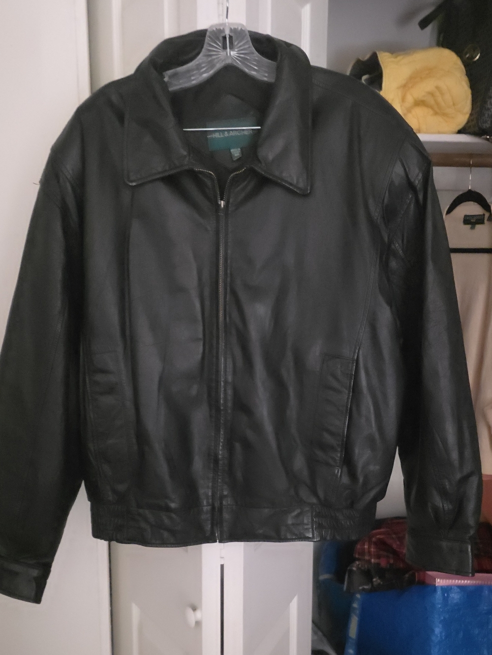 Men's Black Leather Bomber Jacket by